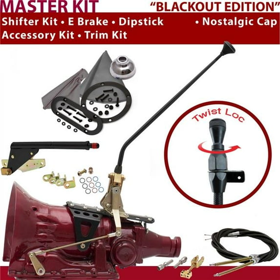 American Shifter AOD Shifter Kit Black 16 in. E Brake Cable Trim Kit Dipstick for DACFC