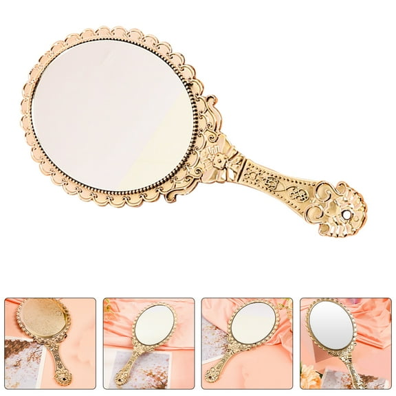 IBASETOY Vintage Makeup Mirror Rose Gold Handheld with Baroque Design for Makeup