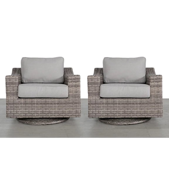 Fully Assembled Swivel Patio Chair In Grey - Weather , High Foam Cushions, 28" Seat Depth, 62lb Outdoor Seating With Feature , 33" Width