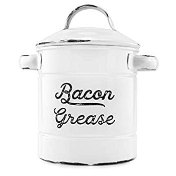Auldhome Grease Container White Enamelware Bacon Grease Can With Strainer Farmhouse Style Keto Friendly Walmart Com Walmart Com