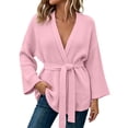 thumbnail image 2 of Vynhevius Women's Midi Length Cardigan Sweater Knit Solid Belted Waist Open Front Casual Long Sleeve Outerwear Tops, 2 of 7