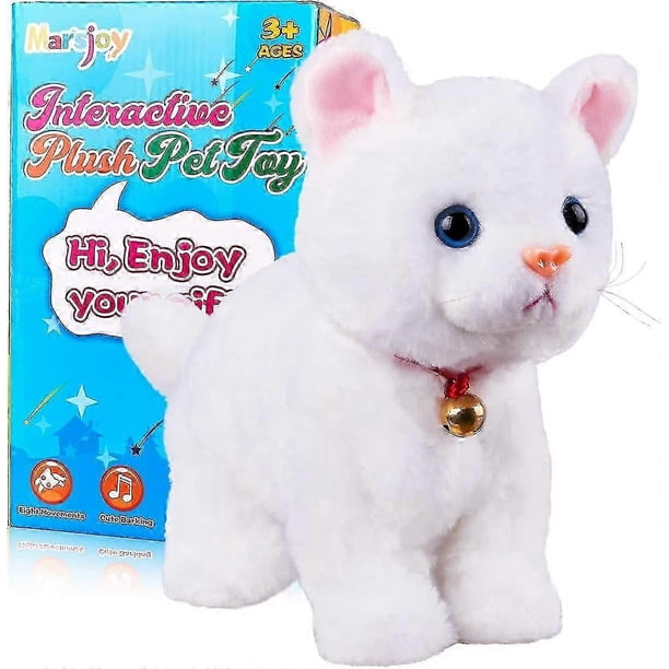 26-27 White Plush Cat Stuffed Animal Interactive Cat Robot Toy, Robotic Cat Barking Meow Kitten Touch Control, Electronic Cat Pet, Robot Cat Kitty Toy