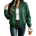 thumbnail image 5 of Xijirk Women Polka Dot Bomber Jacket Zip Up Long Sleeve Ribbed Trim Coat for Spring Fall Daily Wear, 5 of 7