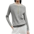 thumbnail image 2 of Women's V Neck Button Front Long Sleeve T-Shirt Tops Blouses S Casual Daily Wear Business Office Work Travel Fashion Essential Gift for Women | CSEONE,Gray XL, 2 of 7