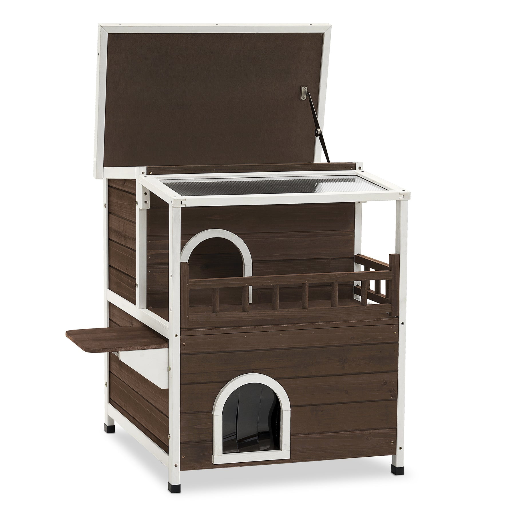 2 Story Outdoor Cat Shelter Feral Kitty Cage Brown 21.7”x25.8