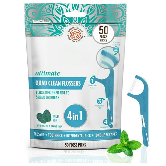 Floss Picks 4-in-1 with Tongue Scraper