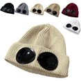 thumbnail image 1 of Unisex Solid Color Goggle Lens Design Beanie Hat,Beanie Winter Hat with Goggles, 1 of 5