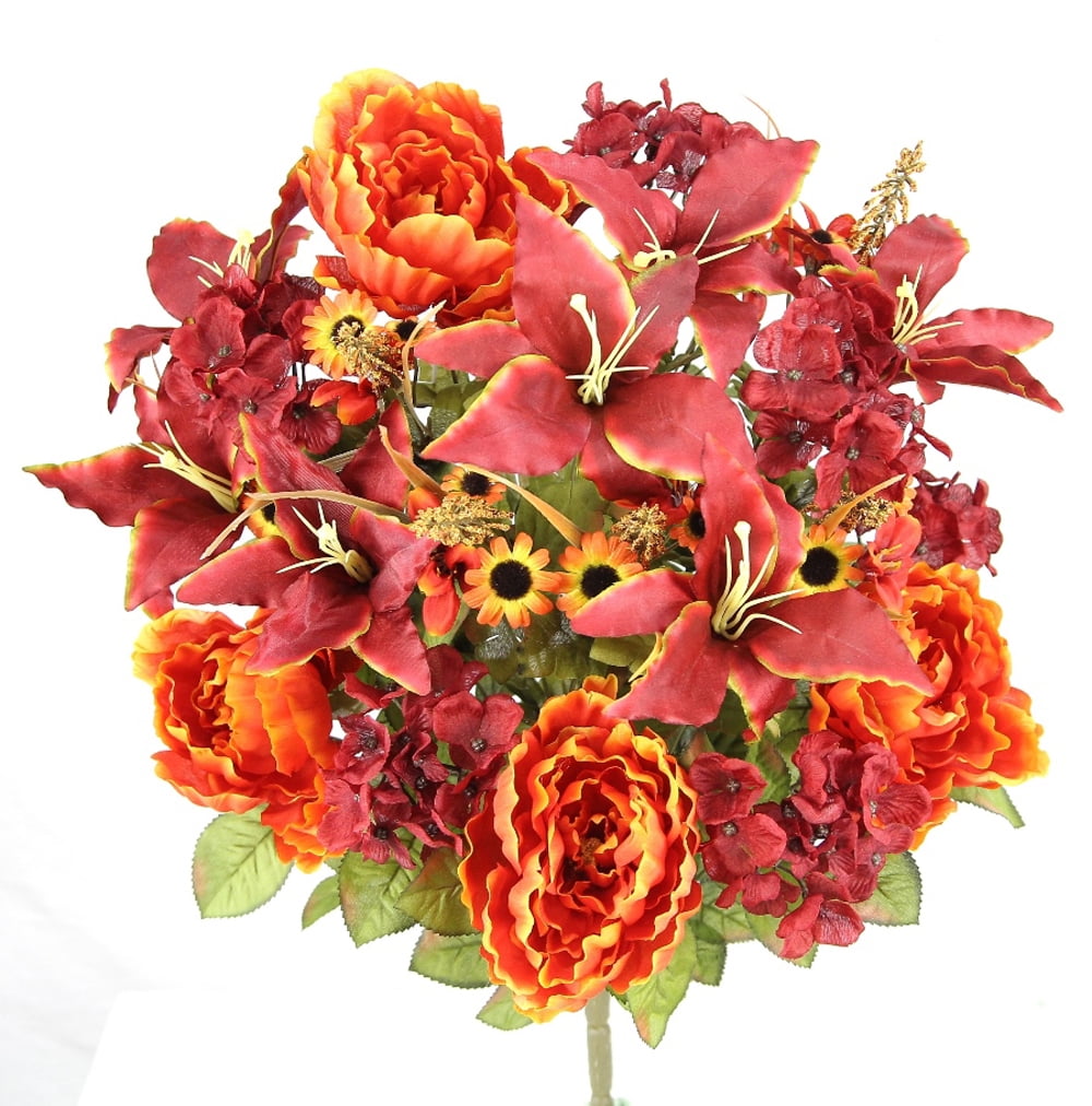 Admired By Nature Artificial Full Blooming Tiger Lily, Peony & Hydrangea  with Green Foliage Mixed Bush for Home, Wedding, Restaurant & Office  Decoration Arrangement, Orange MIX, 24 Stems - Walmart.com