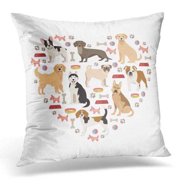 BSDHOME Labrador Dog Lovers Flat Style Collection Cartoon Breeds White Retriever Throw Pillow Case Pillow Cover Sofa Home Decor 16x16 Inches
