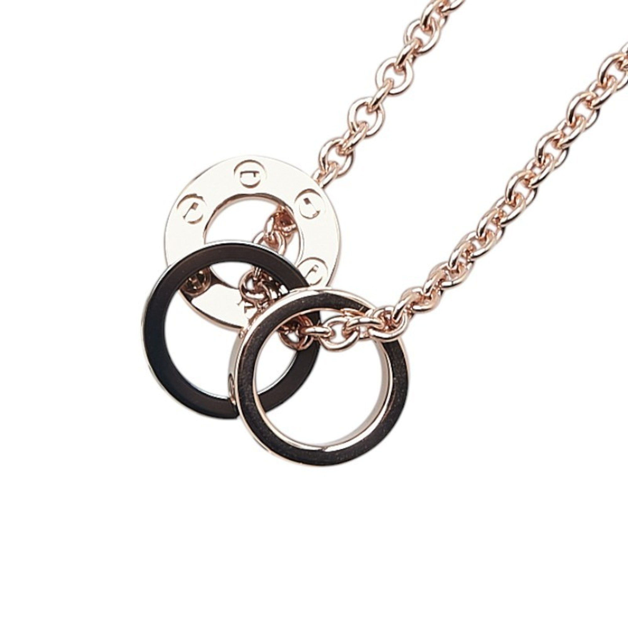 Pre-Owned Cartier Love Three Hoop Diamond 4P Necklace K18PG Pink