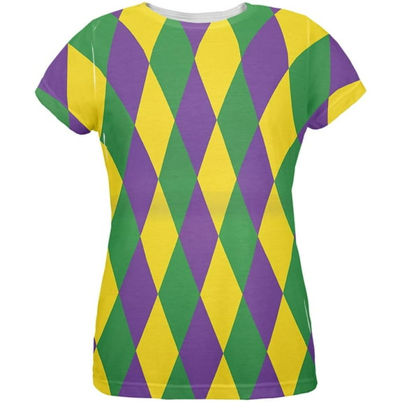 mardi gras jester costume all over womens t-shirt