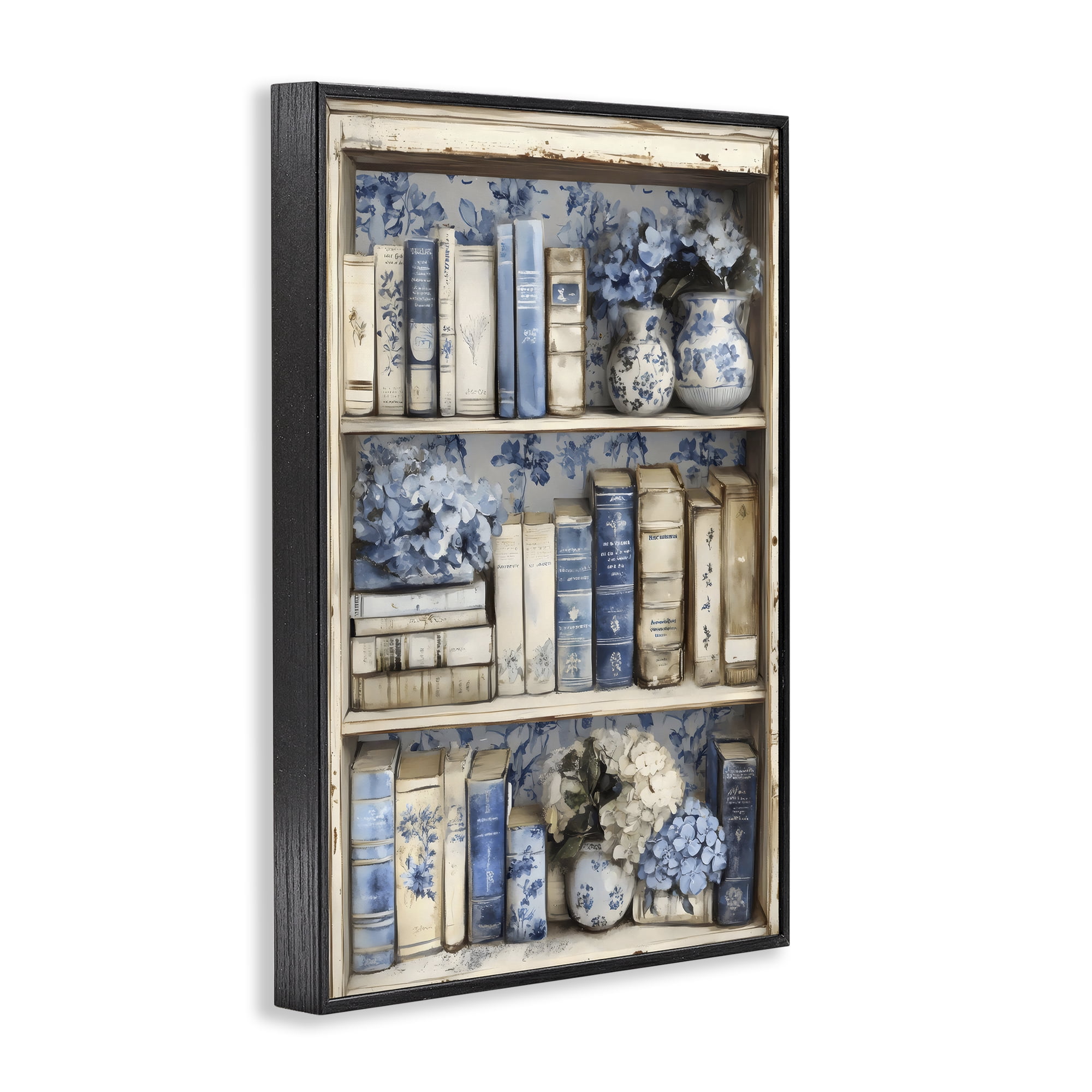 Stupell Industries Blue & Beige Bookcase Black Framed Giclee Art, design by LSR Design Studio