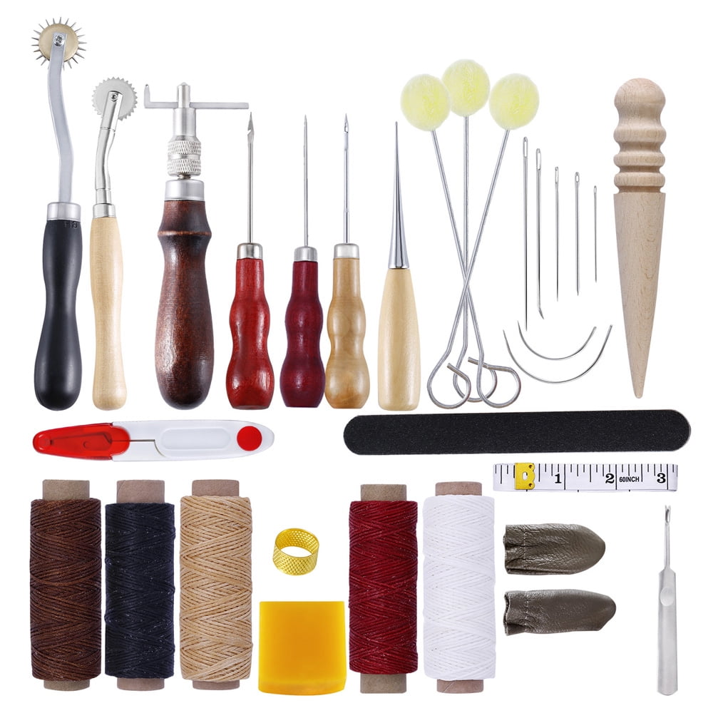 Leather Craft Hand Stitching Sewing Tool Thread Awl Waxed Thimble Kit Set Surpri 