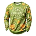 thumbnail image 2 of Men's Halloween Themed Sweatshirt Pumpkin Ghost Printed Casual Vintage Long Sleeve Crew Neck Shirts Fall Winter Stylish Breathable Comfortable Tops Light Green 4XL, 2 of 4