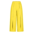 thumbnail image 6 of MVRLSH Women's Wide Leg Pants Lightweight Loose Pleated Cropped High Waist Culotte Trousers for Daily Relaxed Outfits Stretch Dress Casual Flowy Palazzo Pants Yellow - L, 6 of 7