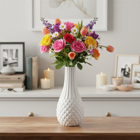 Katlynne Ceramic Engraved White Vases