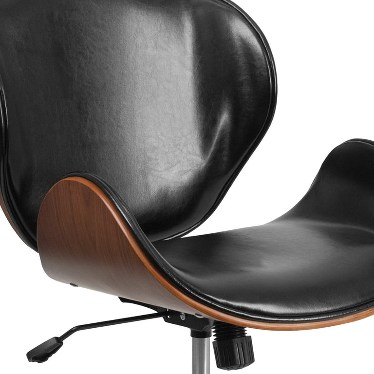 Emma Oliver Mid Back Walnut Wood Conference Office Chair in Black LeatherSoft