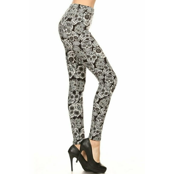 Buttery Soft Charcoal Sugar Skull Plus Size Leggings (One Size Plus,Black)