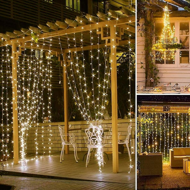 300 luces LED de cadena de cortina de 3m * 3m 8 modos impermeables USB y control remoto decoración de cortina de luz interior y exterior para dormitorio Navidad boda Wi Rojo Verde Cocina, Decoración y Otros