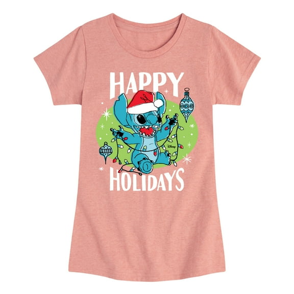 Lilo & Stitch - Happy Holidays - Girls Fitted Short Sleeve Tee