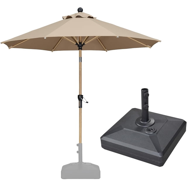 PURPLE LEAF 6' x 9' Patio Umbrella with Base Market Umbrella Rectangular Outdoor Umbrella with Push Button Tilt & Crank and 8 Ribs Aluminum Table Umbrella for Pool Backyard Beach, Taupe
