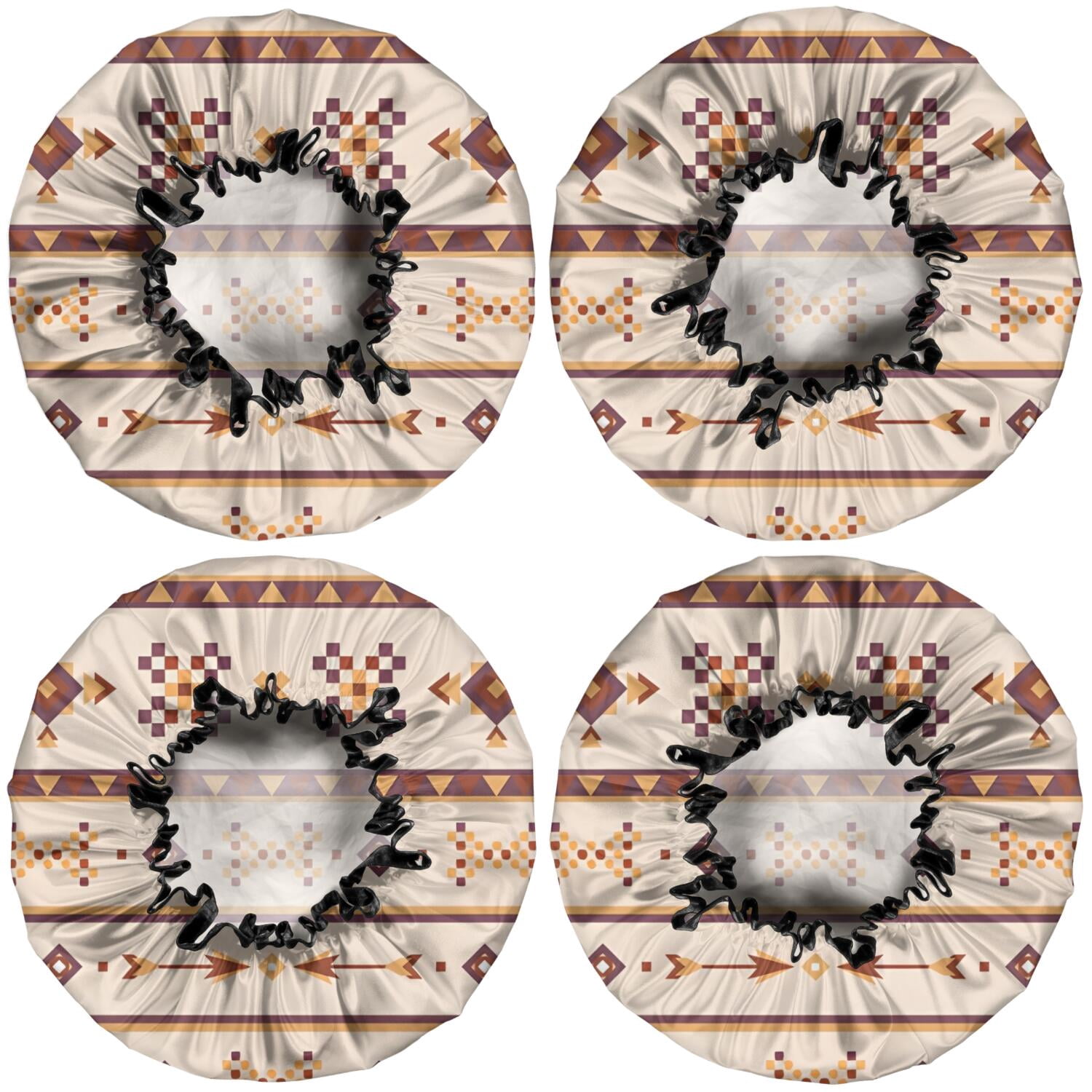 Shower Caps,Brown Ethnic Arrow Pattern Waterproof Shower Cap for Women 4 Pieces,Double Reusable Hair Cover for Shower PEVA Elastic Stretch Hem