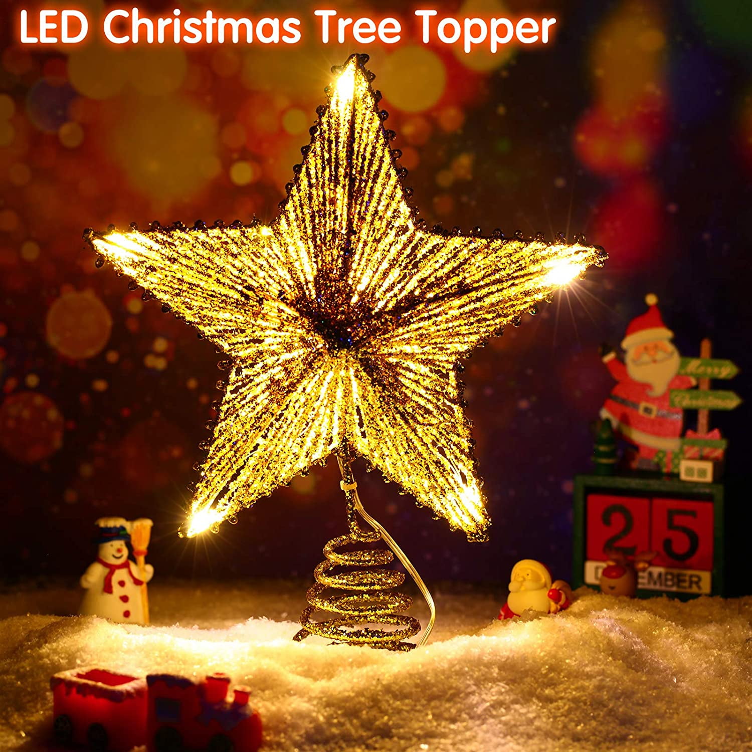 20 Light 10 Inches Christmas Star Tree Toppers Battery Operated Tree