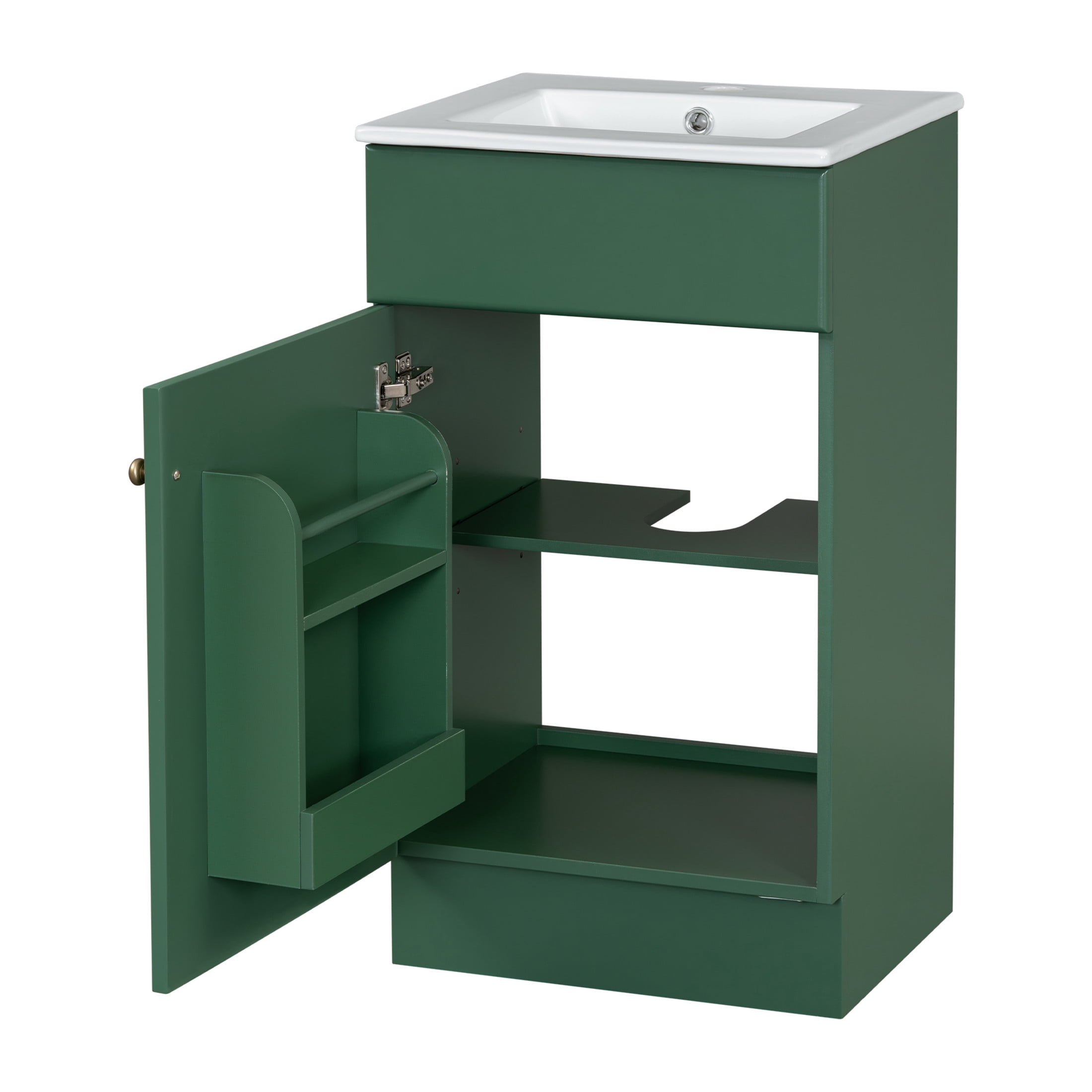Vale Modern 18" Bathroom Vanity Cabinet with Ceramic Sink, Soft-Close Door, and Adjustable Storage, Green