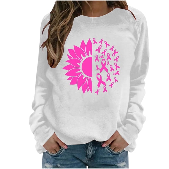 IROINNID Reduced Breast Cancer Sweatshirt for Women Breast Cancer Awareness Loose Summer New Solid Color Cotton Linen Long-sleeved Loose Large Size Shirt Female,Pink