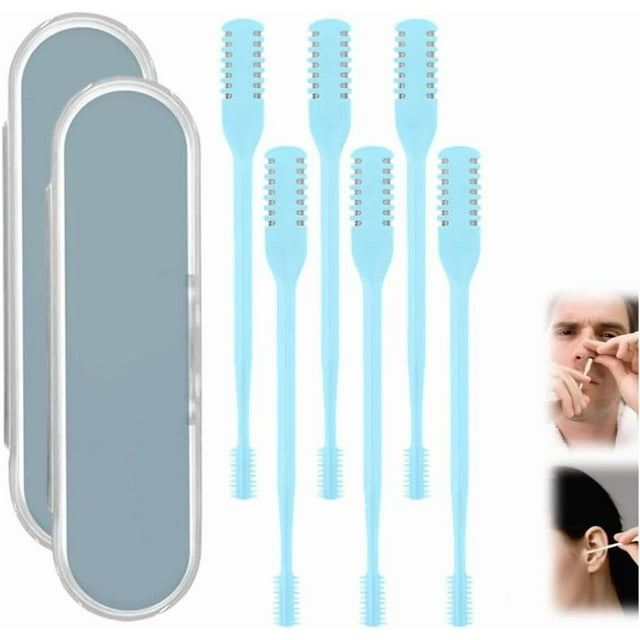2025 Nasal Hair Cutter with Ear Pick, 360° Rotating Trimmer (Blue-6pcs)