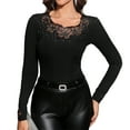 thumbnail image 2 of Women'S Rhinestone Sparkly Floral Lace T Shirt Long Sleeve Fitted Knit Top Black XL, 2 of 9