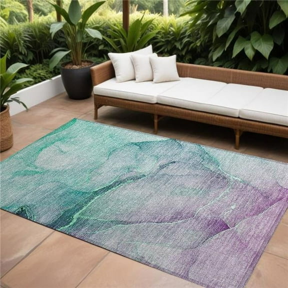 HomeRoots 559790 8 x 10 ft. Green Abstract Washable Non Skid Indoor Outdoor Rectangle Machine Woven Area Rug