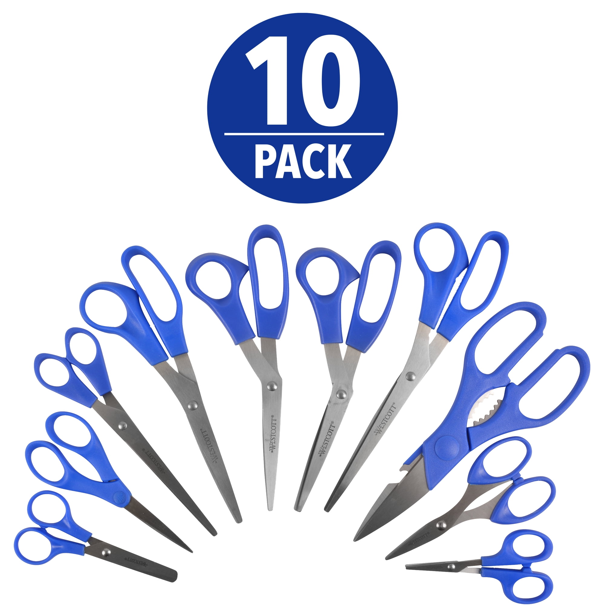 Westcott 10-Piece Multipurpose Scissors Value Pack with Stainless Steel Blades, Blue