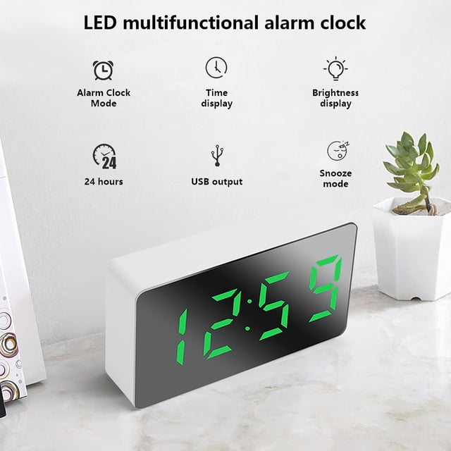 LED Digital Clock USB Rechargeable Room Bedroom Office Tabletop Time Date Temperature Display Alarm Electronic Decorations Clocks Living Room White