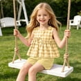 thumbnail image 7 of Yutgune Toddler Girl Cute Summer Outfits Plaid Sleeveless Tops and Shorts 2 Piece Set, 3-10 Years, 7 of 7