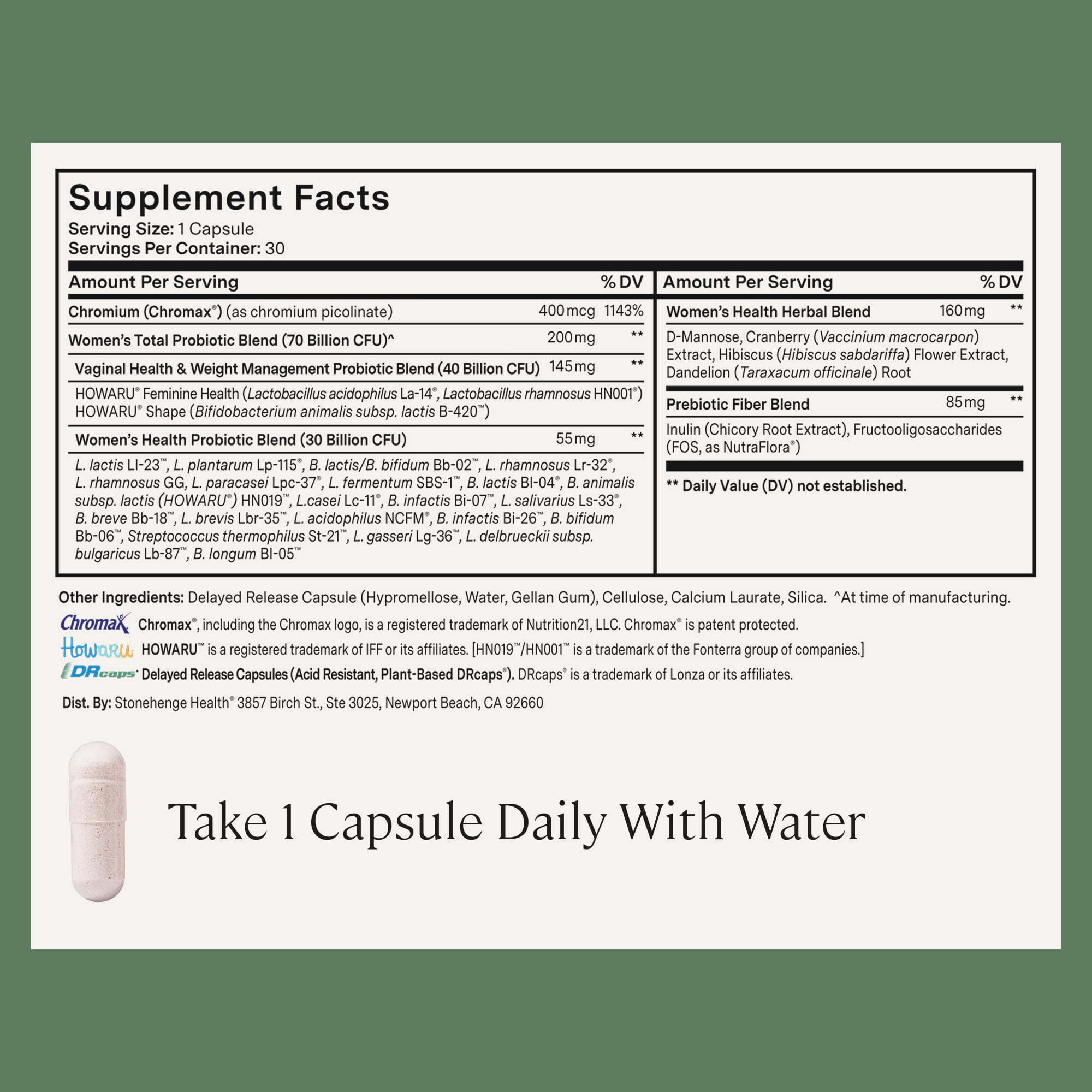 Stonehenge Health Probiotics 70 Billion CFU + 24 Strains, Prebiotic, Dynamic Biotics+ for Women, New Formula for Weight Management, Digestive & Vaginal Support, Delayed Release Shelf Stable Non-GMO