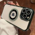 thumbnail image 1 of ELEHOLD Magnetic Glitter Clear for iPhone 12 Case with Bling Full Camera Lens Protector, Compatible with MagSafe, Non-Yellowing Protective Sparkle Phone Case for Women Girls,Green, 1 of 6