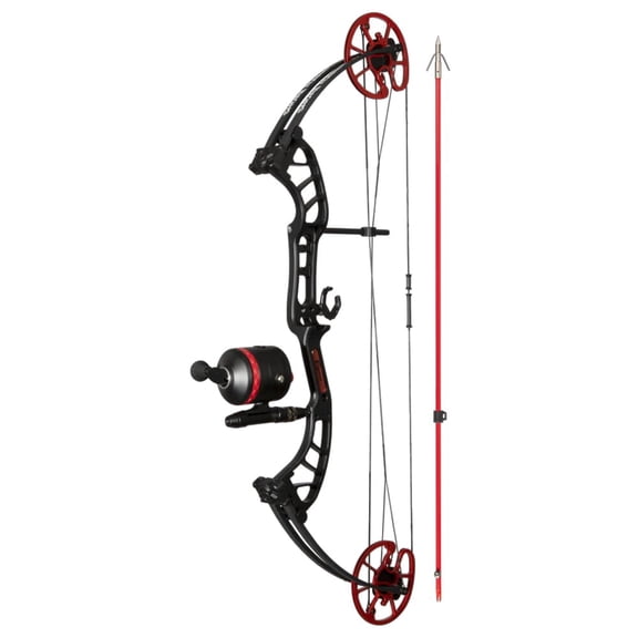 Cajun Shore Runner EVS LH50 Bowfishing Bow Kit, Black/Red, Adjustable 20-50 lbs, 32" Axle, 7" Brace, Includes Arrow, Arrow Rest, Spin Doctor Reel (ABF23B2205L)