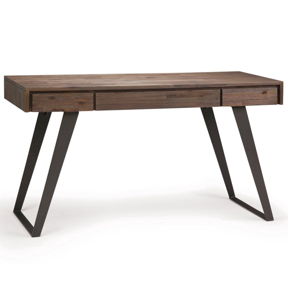 Simpli Home Lowry 54 inch Wide Solid Acacia Wood Modern Industrial Desk in Rustic Natural Aged Brown
