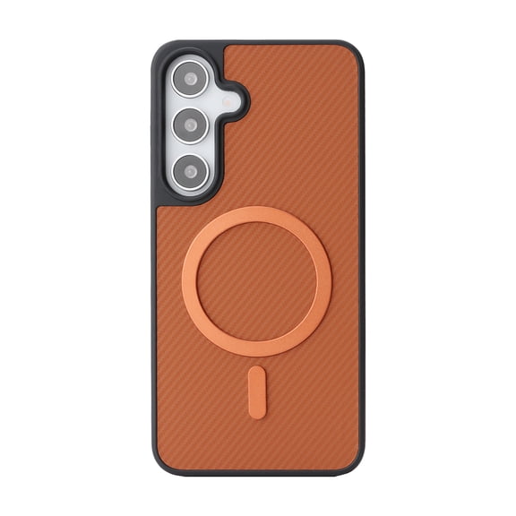 For Samsung Galaxy S23 Plus Magnetic Phone Case,Fiber Pattern PU Leather Back,Compatible with Mag-Safe,Shockproof Anti-fall Drop Protection Anti-Scratch Ultra Slim Durable Phone Case,Brown