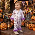 thumbnail image 4 of Elegyee Newborn Girls Halloween Satin Pajamas Cartoon Ghost Bow Long Sleeve Sleepwear Set, 4 of 5