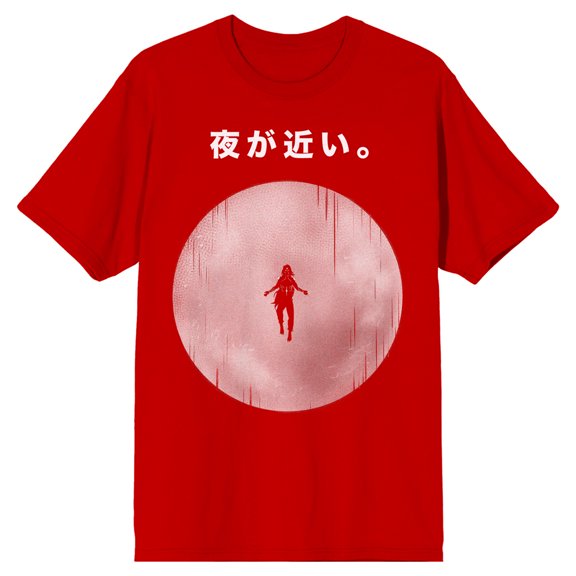 Apple Black Kanji Title and Moon Men's Red Short Sleeve Tee-XL
