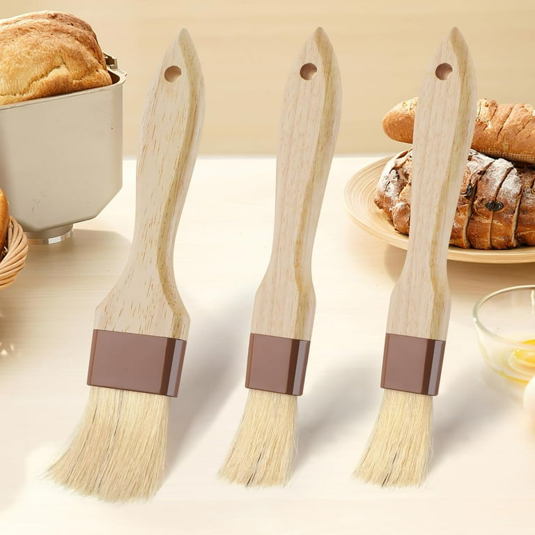 4-Piece Pastry Brush Set – Natural Boar Bristle, Beech Wood Handles For Basting & Baking