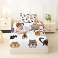 thumbnail image 3 of Manfei Funny Kitten Twin Fitted Sheet, Kawaii Cat Lover Bedding, White, 2 Pieces, 1 Fitted Sheet and 1 Pillowcase, 3 of 6