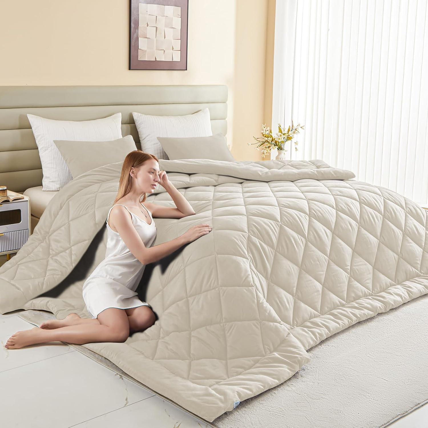 128x120 Oversized King Comforter, Extra Large King Size Comforter Oversized, All Season Soft Lightweight Quilt Down Alternative Duvet Insert with 8 Corner Tabs(128x120, Grey)