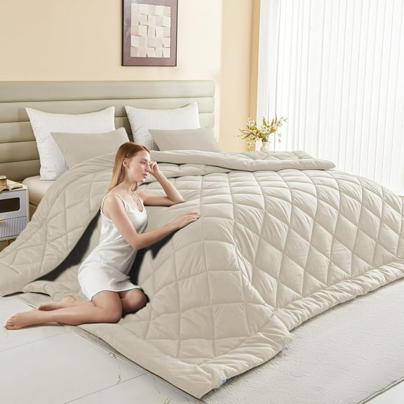 Oversized King Comforter, Extra Large King Size Comforter Oversized, All Season Soft Lightweight Quilt Down Alternative Duvet Insert with 8 Corner Tabs(128x120. Beige)