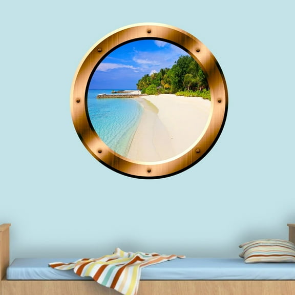 VWAQ Beach Porthole 3D Ocean View Wall Decal Peel And Stick Decor - BP36 (20" Diameter)