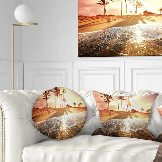 Design Art Designart Colorful Tropical Beach With Palms Modern Beach Throw Pillow Walmart Com Walmart Com
