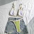 thumbnail image 4 of Womens Ribbed Bikini Outfits Triangle Bra Tops with Thong Bottoms for Summer Beach Travel Green S, 4 of 8