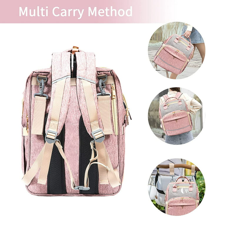 Baby Essentials Diaper Backpack 5-IN-1 Pink-Grey-BAB92579